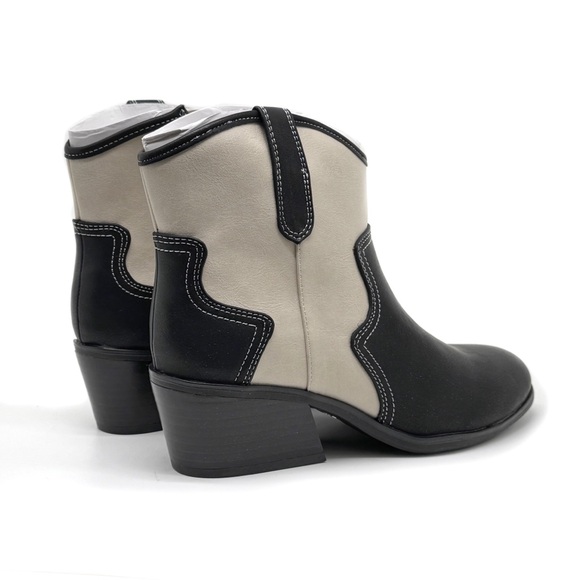 Dr. Scholl's Lasso Western Ankle Bootie Black and Off White Faux Leather Size 7 - Picture 6 of 11